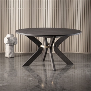 Sidney  rundt spisebord ( uden udtræk ) - Mokka brun olieret ask - Messing ring - Ø 120 cm